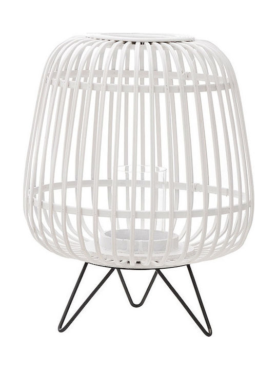 Inart Tabletop Wooden Lantern White 30x30x36.5cm