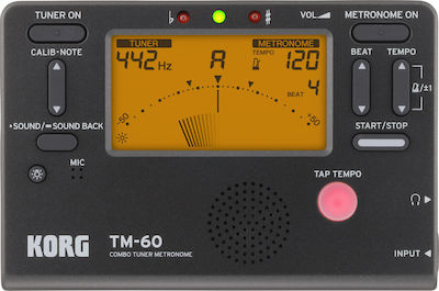 Korg Χρωματικό Κουρδιστήρι / Μετρονόμος TM-60 σε Μαύρο Χρώμα