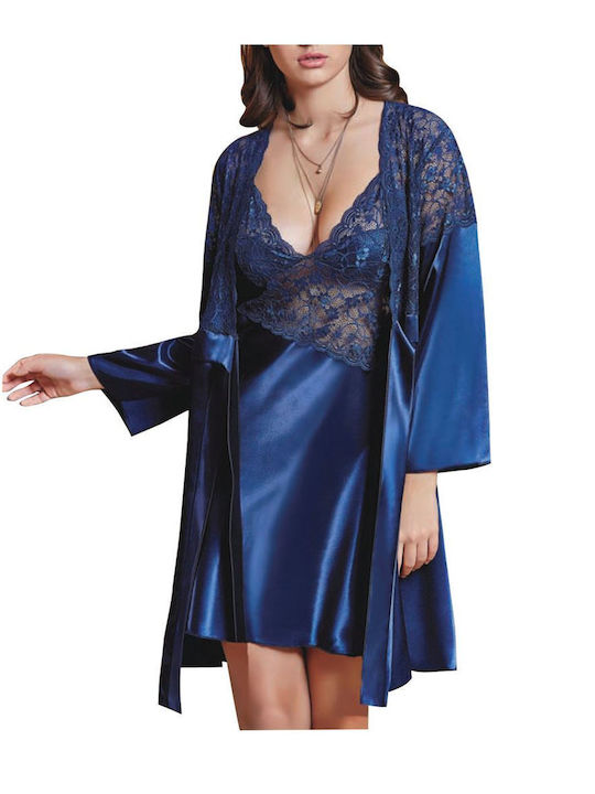 FMS Set rochie de mireasă pentru femei cămașă de noapte-Robra 2565 Albastru