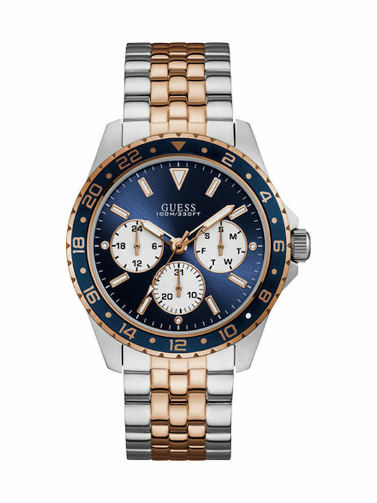 Guess Мъжки Часовник 44mm Хронограф На Батерия с Розово Злато Метална Гривна