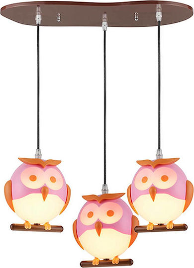 Aca Kids Plastic Chandelier Ceiling Light E14 Owl Pink 13W 49cm