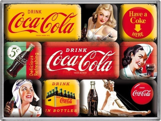 Nostalgic Art S/9 Coca Cola Yellow Mix Σετ Μαγνητάκια Μεταλλικά 7x10εκ. 9τμχ
