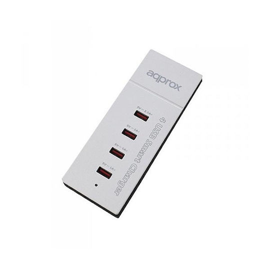 Approx Suport de Încărcare cu 4 Porturi USB-A 25W în culoarea Alb (APPUSB4PW)