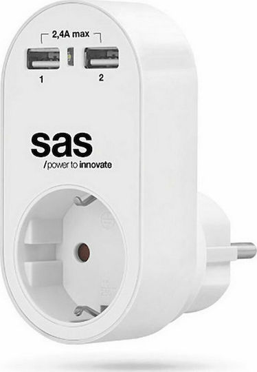 SAS Φορτιστής Χωρίς Καλώδιο με 2 Θύρες USB-A Λευκός (Go Multi)