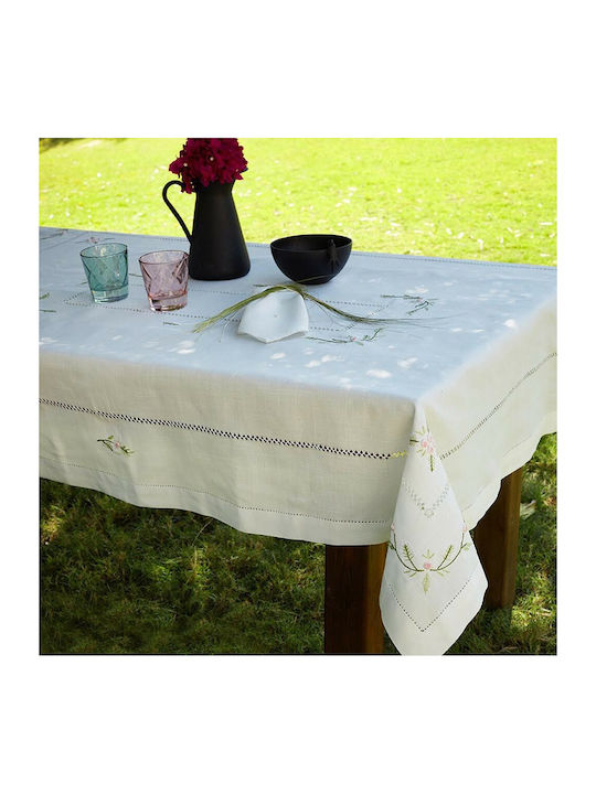 Whitegg Tablecloth Linen with Embroidery 10656 White 180x180cm