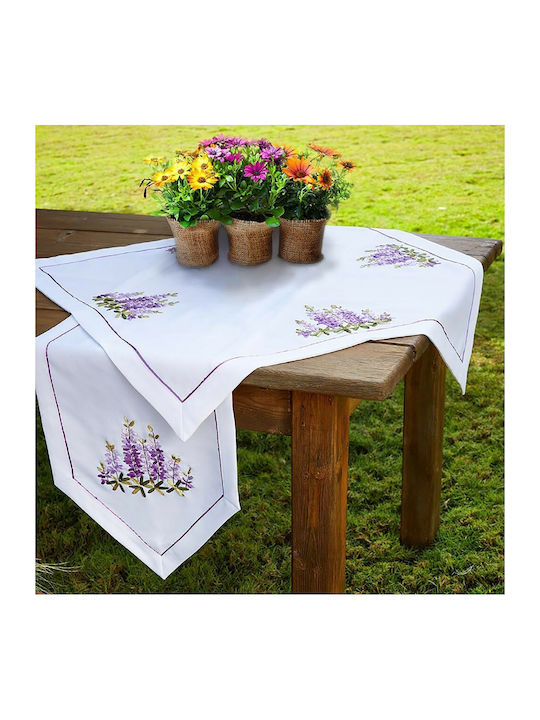 Whitegg 39898 Linen Tablecloth with Embroidery White 90x90cm