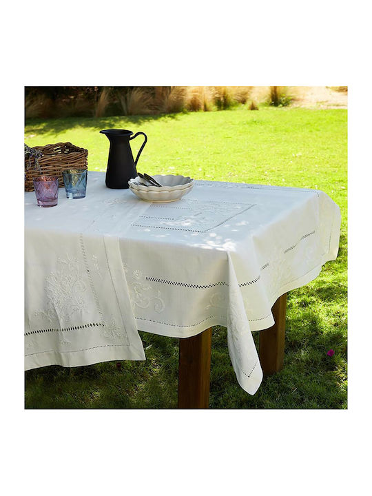 Whitegg 10714 Linen Tablecloth with Embroidery White 140x180cm