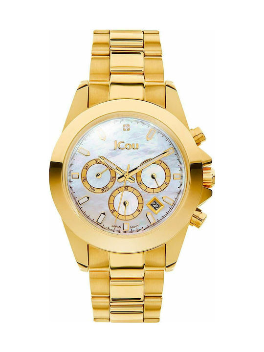 Jcou Emerald Watch Chronograph with Gold Metal Bracelet