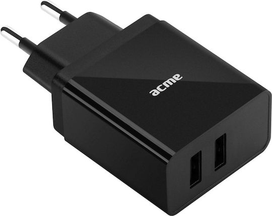 Acme Φορτιστής Χωρίς Καλώδιο με 2 Θύρες USB-A 17W Μαύρος (CH205)