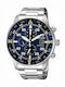 Citizen Ανδρικό Ρολόι 44mm Χρονογράφος Eco - Drive με Ασημί Μεταλλικό Μπρασελέ