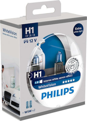 Philips Lamps Car & Motorcycle WhiteVision H1 Halogen 3700K Warm White 12V 55W 2pcs