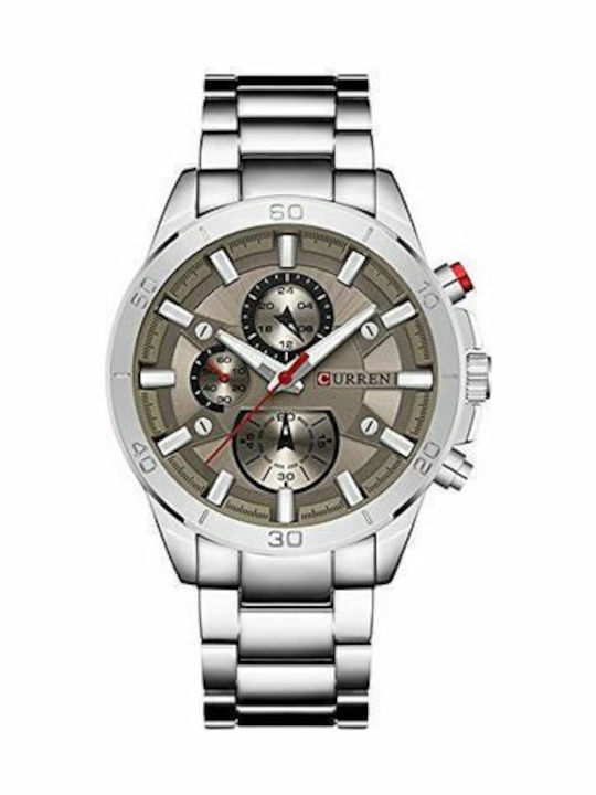Curren Men's Watch 45mm Battery with Metal Bracelet Silver/Beige