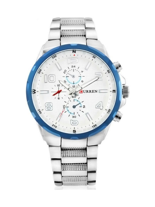 Curren Watch Chronograph Battery with Silver Metal Bracelet