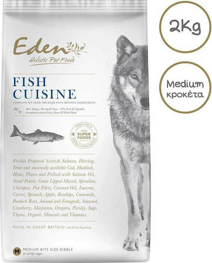 Eden 80/20 Fish Cuisine Dog Food 2kg Trockenfutter für Hunde ohne Getreide mit Fisch und Lachs