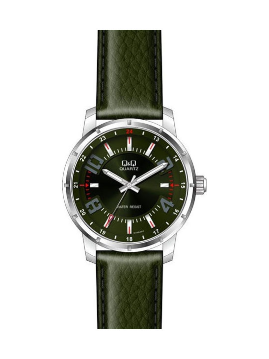 Q&Q Watch Battery with Green Leather Strap GU68J803