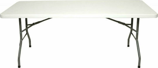 Outdoor Dinner Foldable Table with Plastic Surface and Metal Frame White 152x74.5x72cm