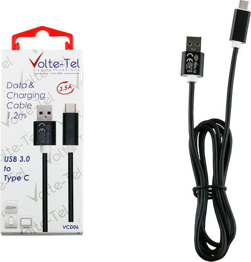 Volte-Tel USB 3.0 Cable USB-C male - USB-A Μαύρο 1.2m 8178832