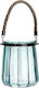 Inart Tabletop Glass Lantern Blue 14x14x16cm
