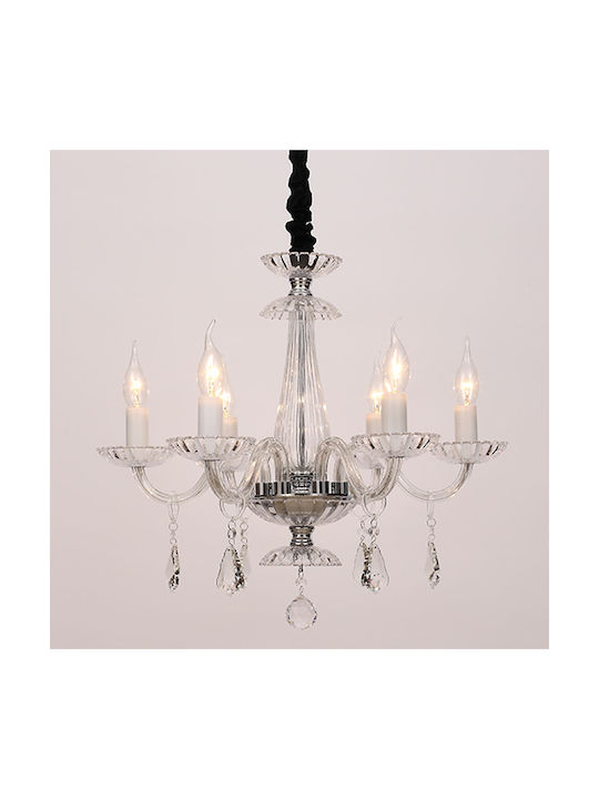 Aca Candelabru 6xE14 Ø53cm cu Lumânări Transparent BLK80386PCC