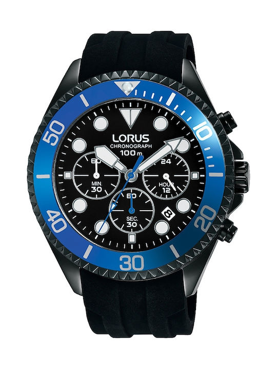 Lorus Uhr Chronograph Batterie mit Schwarz Kautschukarmband RT323GX9