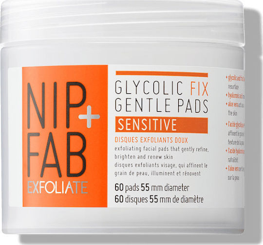 Nip+Fab Glycolic Fix Gentle Sensitive Pads Reinigung Gesicht 60Stück