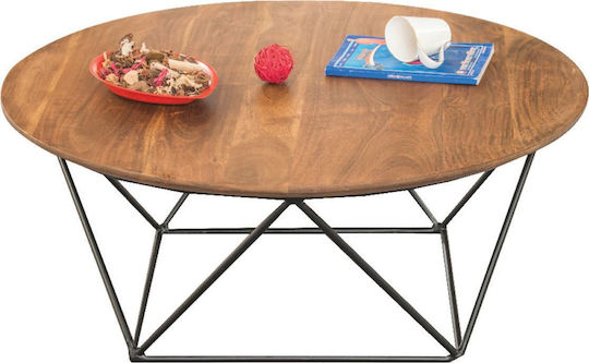 Round Central Coffee Table Movva Made of Solid Wood Beige M90xP90xH36cm E7053
