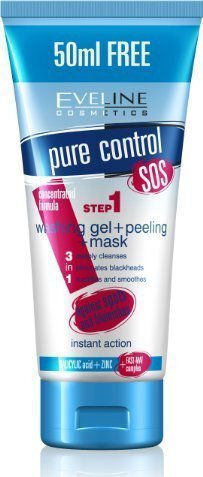 Eveline Pure Control Washing Gel & Peeling & Mask 3in1 Gel Καθαρισμού Προσώπου 200ml