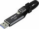 PNY Duo-Link 3.0 Cable Design 32GB USB 3.0 Stick mit Verbindung Blitzschlag & USB-A Gray