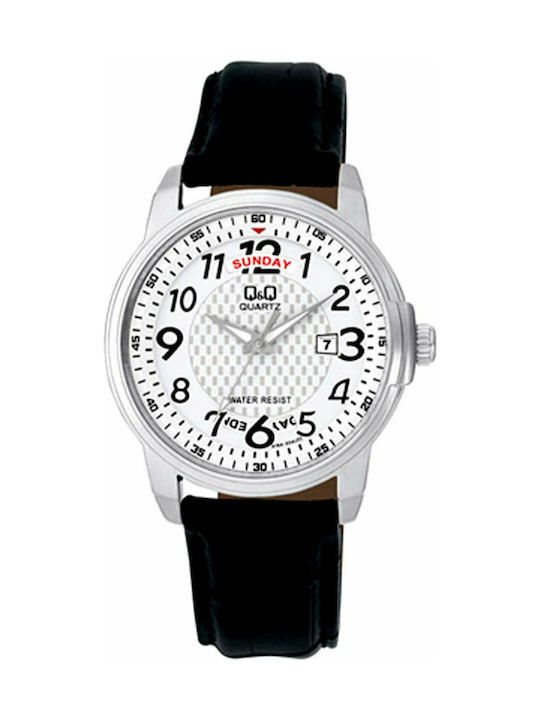 Q&Q Watch Battery with Black Leather Strap A184...