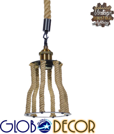 GloboStar Lantern Κρεμαστό Φωτιστικό Καφέ 15x15x24εκ.