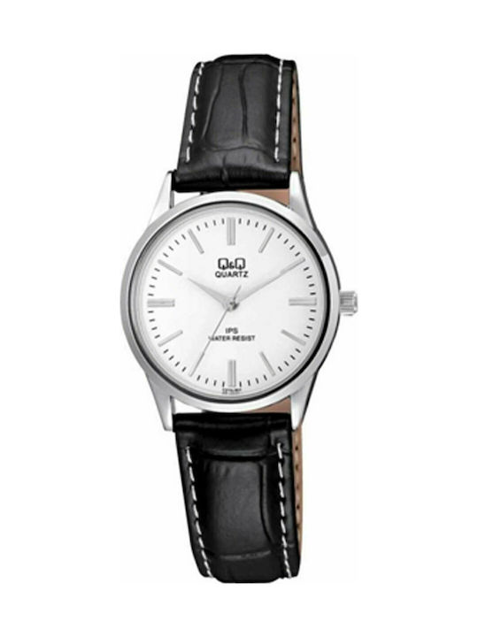 Q&Q Watch with Leather Strap Black