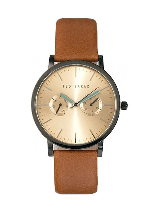 Ted Baker Brit Herrenuhr 41mm Chronograph Batterie mit Braun Lederarmband