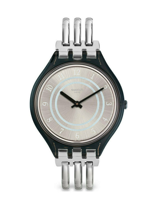 Swatch Skinbar Uhr mit Silber Metallarmband