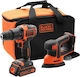 Black & Decker BCK23S1S Set Schlagbohrschrauber & Sander 18V mit 1 Batterie 1.5Ah und Hülle