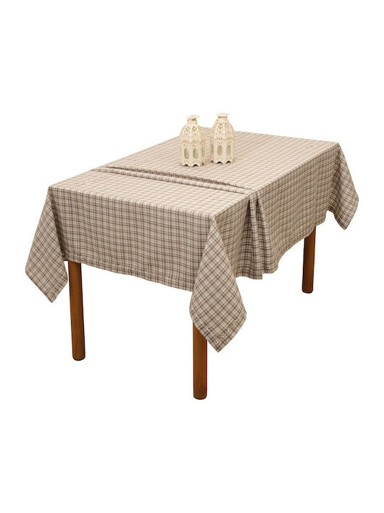 Viopros 3820 Polyester Checkered Tablecloth Μπεζ 140x140cm