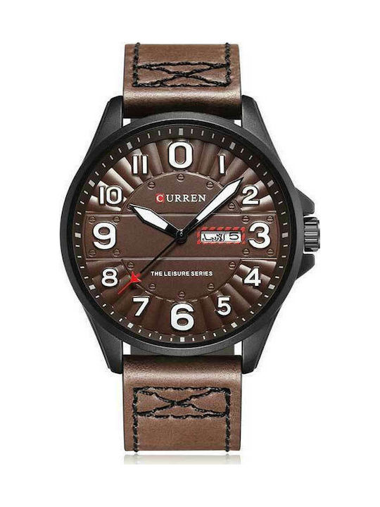 Curren M Watch Battery with Brown Leather Strap