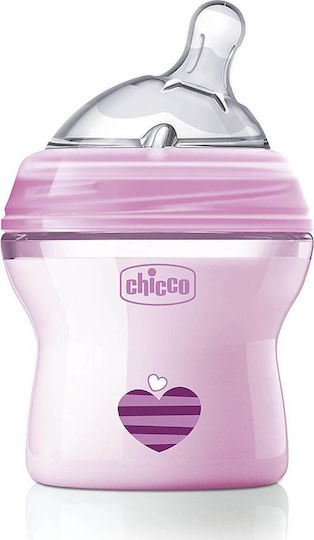 Chicco Plastic Baby Bottle Natural Feeling Anti-Colic with Silicone Teat for 0+ Months Pink Star Pink 150ml
