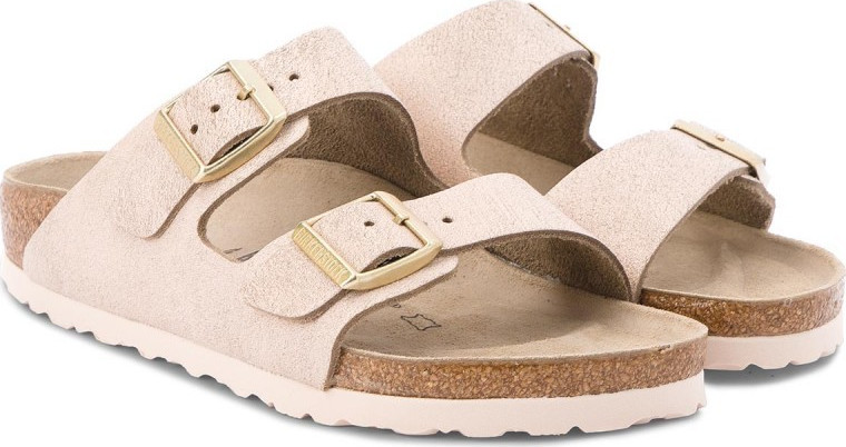 birkenstock arizona suede leather washed metallic rose gold