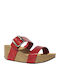 Plakton Anatomic Women's Leather Platform Wedge Sandals Red