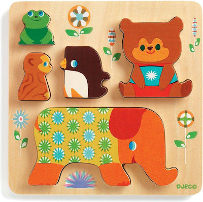 Wooden Kids Peg Puzzle Frame Pyramid Animals for 3++ Years 5pcs Djeco