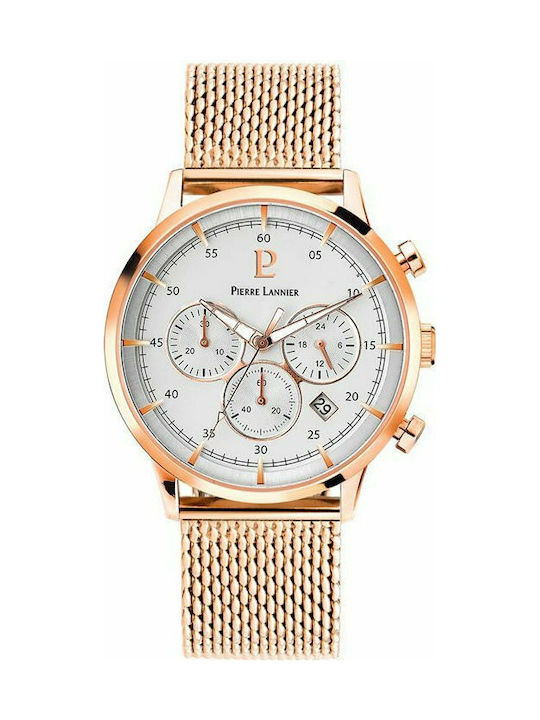 Pierre Lannier Watch Chronograph Battery with Pink Gold Metal Bracelet 226D408