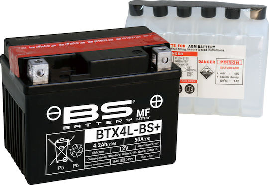 BS Maintenance Free Inchis Baterie Motocicleta YTX4L-BS cu Capacitatea 4.2Ah