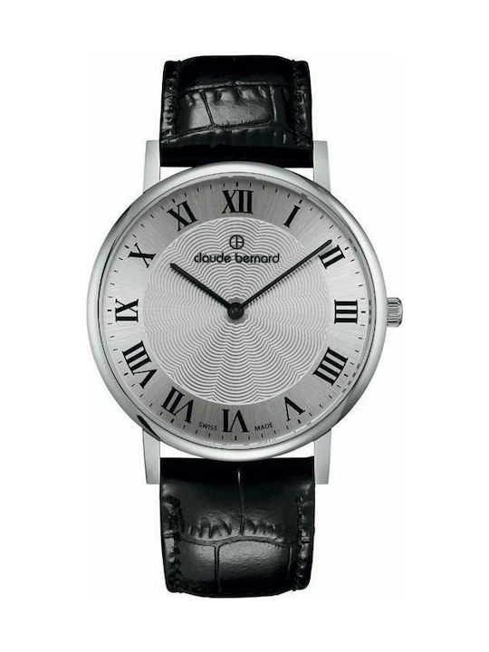 Claude Bernard Classic Watch Battery with Black Leather Strap