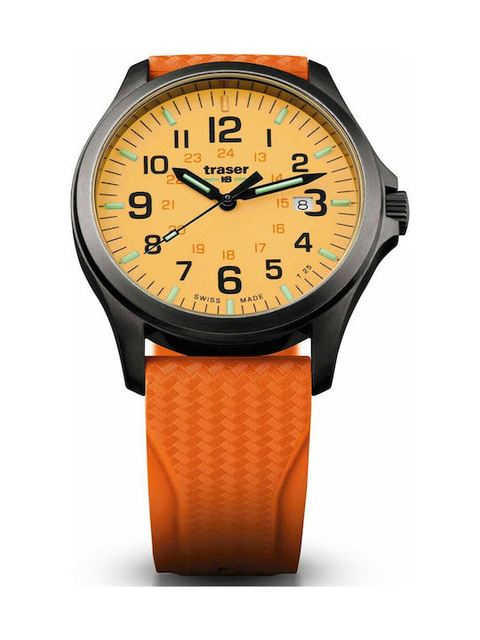 Traser Watch Battery with Orange Rubber Strap 107423