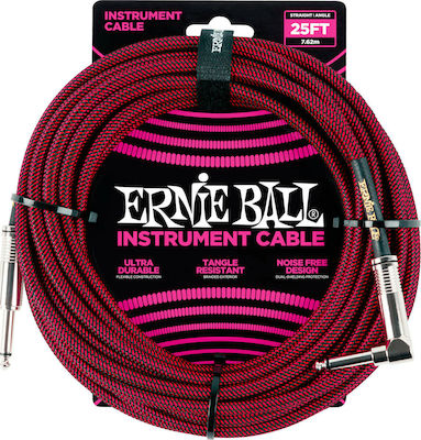 Ernie Ball Braided Instrument Cablu 6,3 mm de sex masculin - 6,3 mm de sex masculin 7.6m Roșu (P06062)