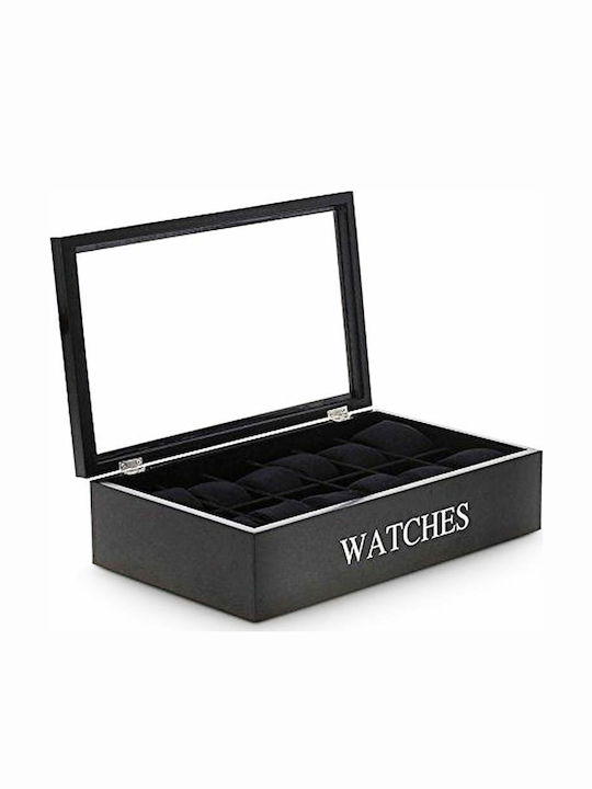Huismerk Wooden Case with transparent lid for 12 watches in Black color C37800170