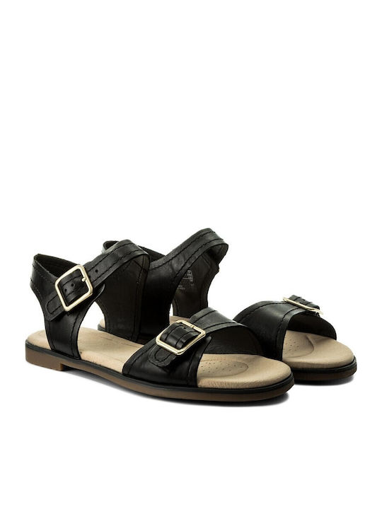 Bay Primrose Leder Flache Sandalen für Damen in Schwarz Farbe