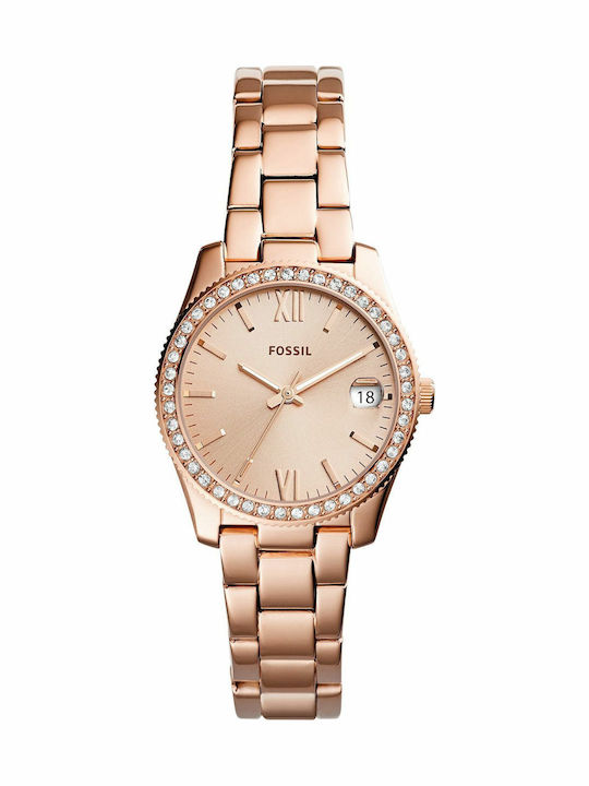 Fossil Γυναικείο Ρολόι 32mm Μπαταρίας με Ροζ Χρυσό Μεταλλικό Μπρασελέ