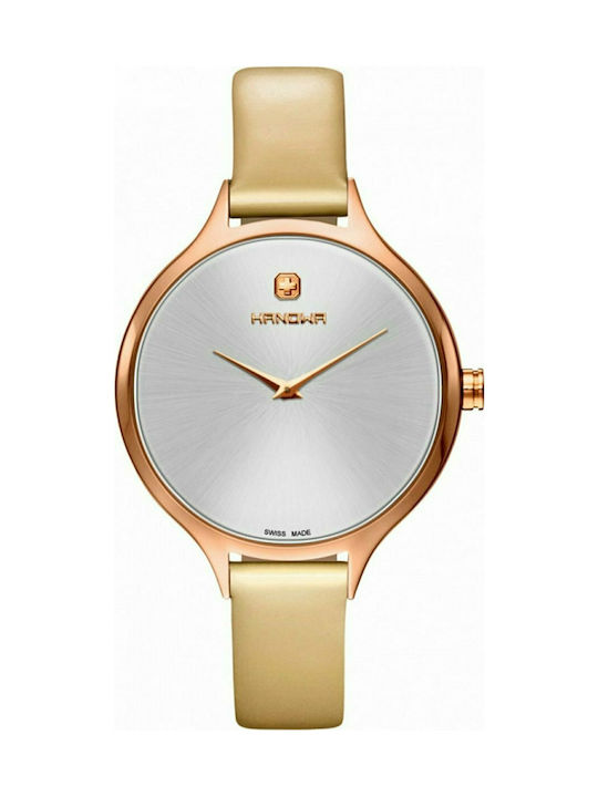 Hanowa Glossy Watch with Gold Leather Strap