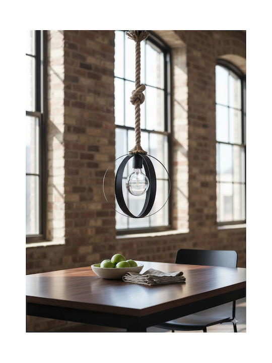 Heronia Pendant Light Black with Rope for Socket E27 25x75cm